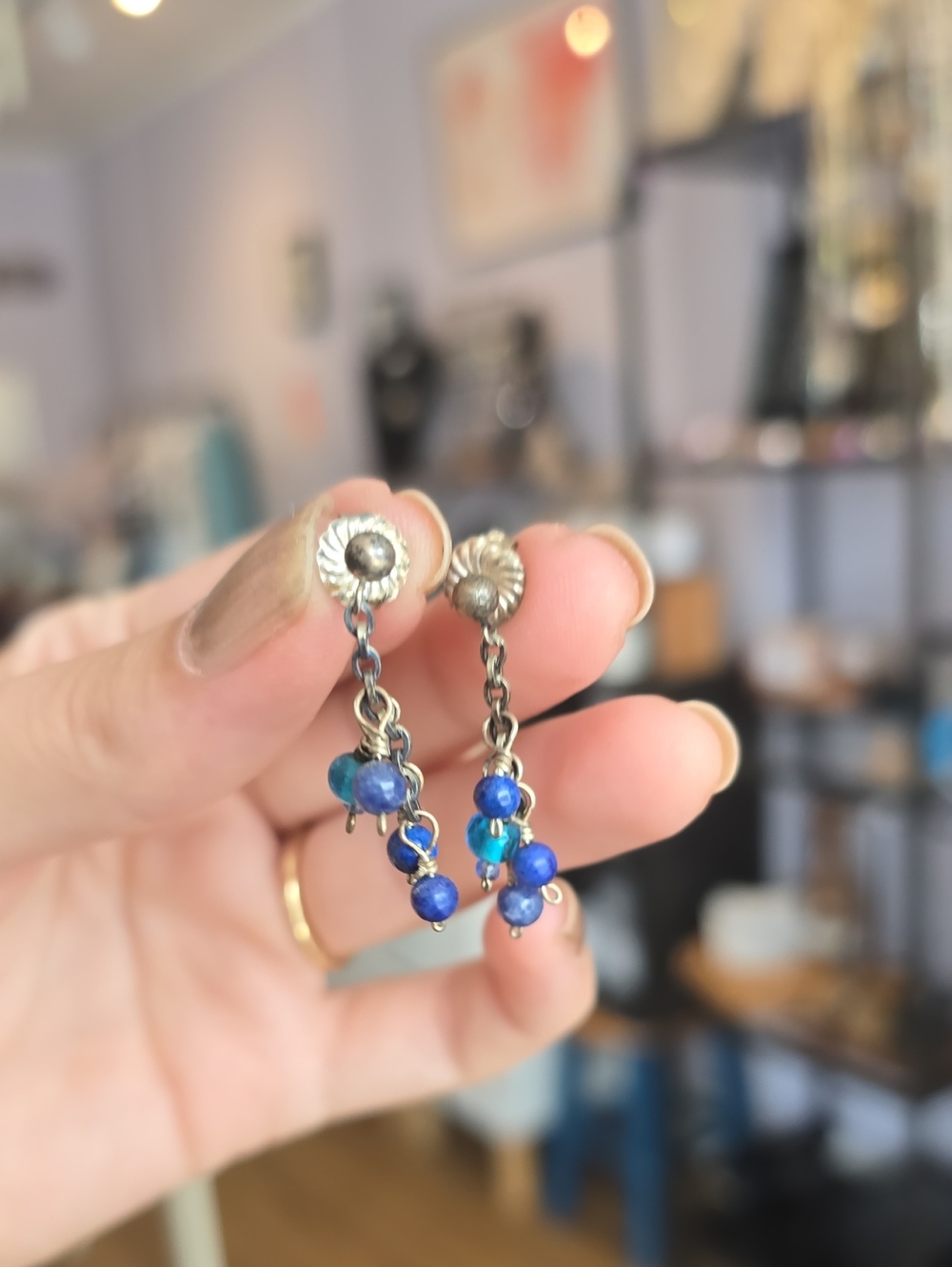 VTG Handmade Sterling Blue Beaded Earrings